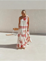 Robe longue plissée de luxe à imprimé plage, épaules dénudées, personnalisée, confortable, en soie, formelle, décontractée, pour femme