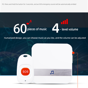 Sonnette sans fil puissante, dispositif d'appel pour personnes âgées, alarme personnelle intelligente avec fonction SOS, 433 MHz, 60 sonneries, facile à utiliser - Product Image 3