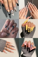 Kit de Manucure de Luxe Français 30 Pièces – Faux Ongles à Presser Longs Ballerina Couverture Complète en Acrylique – Forme Cercueil avec Boîte de Colle