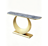 Table console moderne simple en métal et bois avec plateau en pierre, hauteur réglable, tiroir pour meubles de salon