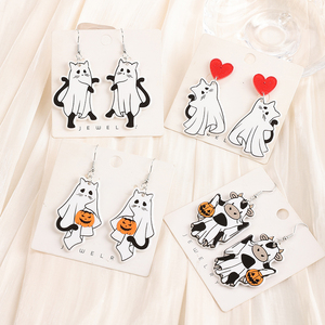 1 par de pendientes de gota de Halloween acrílico vaca fantasma joyería Stud pendiente para mujer chica vacaciones regalo de cumpleaños - Product Image 1