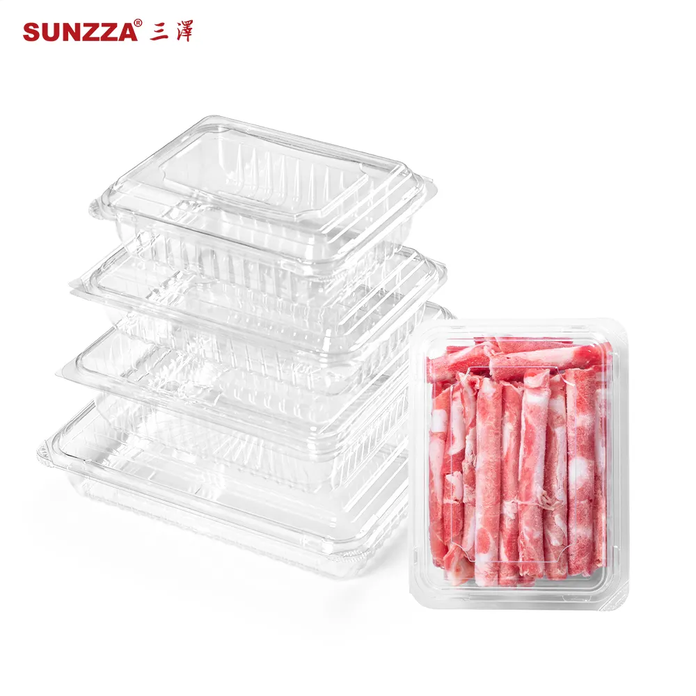 Sunzza tek kullanımlık temizle gıda sınıfı PET blister sebze salata soğuk gıda taze et ambalaj kapaklı kapaklı plastik kutu