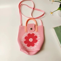 Sac fourre-tout bandoulière personnalisé en gros, motif dessin animé animaux et fleurs, mignon pour filles, en polyester tricoté, sac à main pour femmes