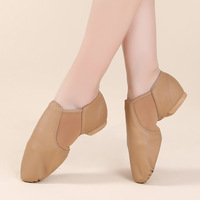 Chaussures de danse jazz noires confortables pour femmes, en cuir, à enfiler, à semelle fendue, pour la scène et la pratique, élastiques