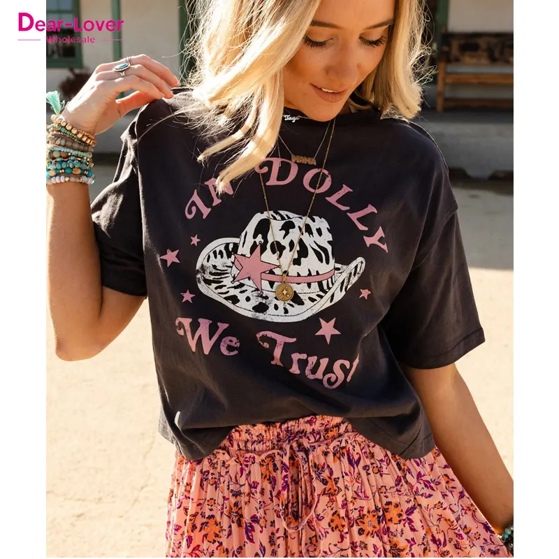 Wholesale Gray We Trust In Dolly Western Fashion Graphic Women's Clothing T-Shirt Coton Tee Shirt