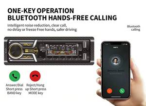 เครื่องเล่นเสียง MP3 แบบยูนิเวอร์แซล 1 Din พร้อมพอร์ต USB 2 ช่อง บลูทูธ 5.0 วิทยุ FM สเตอริโอ ที่ชาร์จในรถยนต์ และระบบชาร์จเร็ว - Product Image 2
