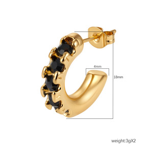Boucles d'oreilles pendantes plaquées or en acier inoxydable de luxe léger, grandes créoles en forme de C avec plusieurs perles pour femme - Product Image 4