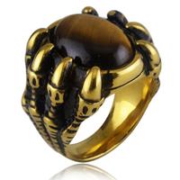 Bague en acier inoxydable vintage avec griffe de dragon et pierre œil de tigre