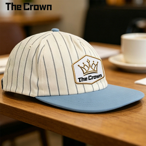 Custom Logo Pinstripe 6 Panel Structured Snapback Hat Wholesale Bulk Two Tone <b>Flat</b> Brim <b>Cap</b> With Woven Patch Manufacturer - Product Image 5