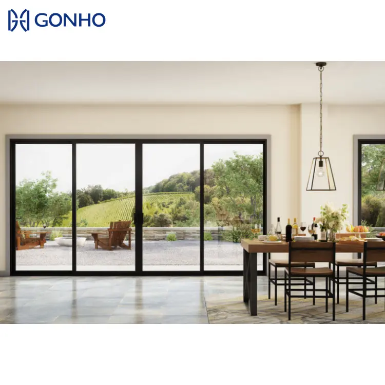 GONHO Narrow Frame Tempered Aluminumdoor Glass Pocket Slide Doors Double Triple Glazed Door with Screen