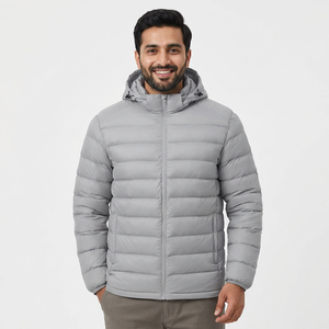 Veste matelassée en toile à fines lignes de couleur personnalisée, doudoune, veste d'hiver épaisse rembourrée en coton pour homme - Product Image 1