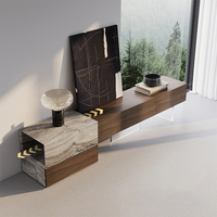 Table TV en métal au design moderne avec marbre naturel et enceintes intégrées pour salon, mobilier de maison