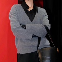 Pull en laine/cachemire tricoté à col en V et manches longues pour femme, style coréen, automne/hiver, design simple et tendance