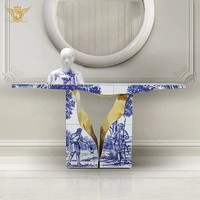 Table d'entrée haut de gamme, meubles de salon en acier inoxydable, or, Design italien, Console de luxe, hôtel, Hall d'entrée