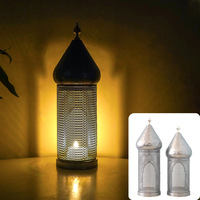 Lanterne du Ramadan, Eid Mubarak, 2 pièces, porte-bougie en métal, lumière de prière suspendue, lumière de nuit, décoration de table arabe, cadeau de festival
