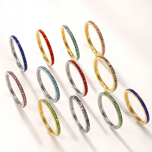 Anelli Sottili da 2mm in Acciaio Inossidabile Placcato Oro 18K con Zirconi Colorati, <span class=keywords><strong>Gioielli</strong></span> alla Moda per Donna - Product Image 1