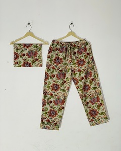 Pyjama en coton biologique de qualité supérieure, motif bleu, imprimé à la main, ensemble de pyjama pour femmes, prix de gros - Product Image 4