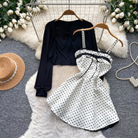 Ensemble robe à pois doux pour femme avec cardigan à manches longues et nœud sur le devant, idéal pour les sorties et les rendez-vous