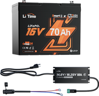 Chargeur de batterie au lithium LiFePO4 étanche LiTime Professional 12V/16V avec indicateur LED 10A, câble d'entrée 78,7 pouces, câble de sortie 57 pouces