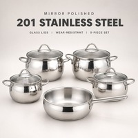 Edelstahl-Kochgeschirr-Set 5-teilig Mit Glasdeckel Kochtopf Bratpfanne für Küche Kochen Großhandel