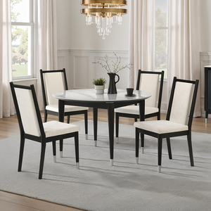 Chaise de salle à manger 2 pièces, convertible, moderne, pour la maison et le bureau, avec pieds en forme de flèche, dossier incliné, pieds avec embouts argentés, finition noir et blanc - Product Image 1