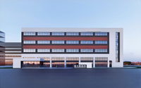 Gambar Desain Struktur Baja Prefabrikasi Dengan Dinding Kaca Khusus untuk Showroom