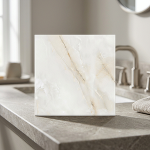 Vistaar Onyx Bianco Marble Effect 600x600mm Polished Porcelain Tiles Glossy Luxury Interior Flooring - Product Image 3