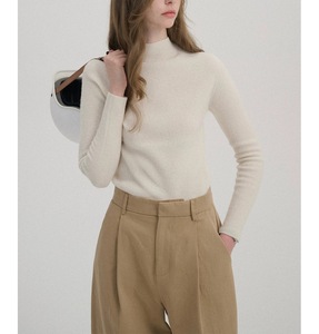 Camisa Base de Punto <span class=keywords><strong>Merino</strong></span> Tricolor de Alta Sujeción, Corte Ajustado, Cuello con Botones Interiores, Tejida a Mano, Estilo Vintage para Otoño e Invierno para <span class=keywords><strong>Mujer</strong></span> - Product Image 1