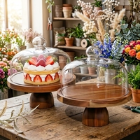 Creatieve acaciahouten taartplateau, snackbord, desserttafel presentatiestandaard, houten fruitplateau op hoge voet
