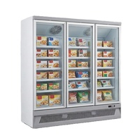 Congélateur vertical grande capacité avec porte vitrée, étagères métalliques réglables, refroidissement par air, vitrine de présentation pour supermarché