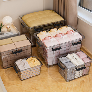 Plastic Transparent Storage Box With Lid Rectangle Clothing Organizer Extra Large Size Household Use Solid Color - Product Image 1