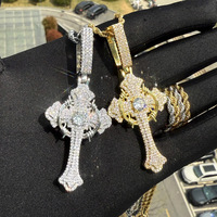 Collier pendentif croix à épines avec grand anneau, entièrement serti de zircone cubique, bijoux hip-hop pour hommes, vente en gros