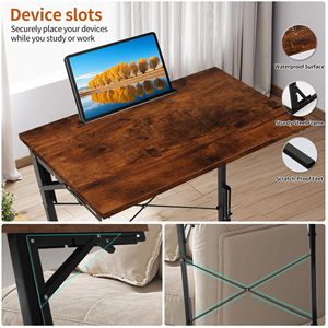 <b>Foldable</b> Multi Functional Side <b>Table</b> With <b>Wooden</b> Top And Metal Frame For Living Room Bedroom Or Home Office Use - Product Image 2