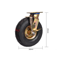Roue pneumatique gonflable de 10 pouces 260 mm, roues de chariot, roulettes industrielles avec plaque / frein