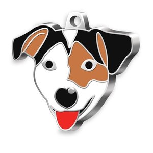 Medaglietta identificativa per cani Jack Russell bianca e marrone smaltata - Product Image 1