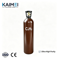 Cilindro de Gas Acetileno C2H2 de Acero UHP 99.99% 4N KAIMEI, 68L de Gran Capacidad, Recarga Industrial, Válvula CGA350, 150 bar, ISO9809