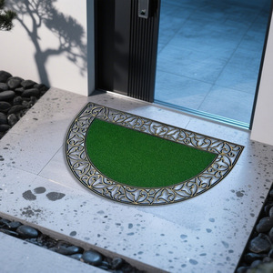 Alfombra de Entrada de PVC Verde Antideslizante con Diseño de Medio Círculo de Lino para Uso en Interiores, Patrón 1, Patrón 2, Patrón 3, Patrón 4 - Product Image 1