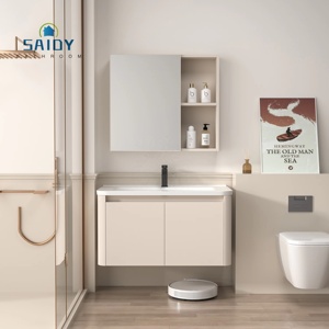<span class=keywords><strong>Meuble</strong></span> de <span class=keywords><strong>rangement</strong></span> de salle de bain de luxe à un évier avec vanité de lavabo en PVC au design moderne pour hôtels Produit de vente populaire - Product Image 3