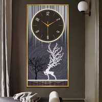 Horloge murale moderne en alliage d'aluminium wapiti, peinture en porcelaine de cristal, peinture décorative de salon, horloge murale
