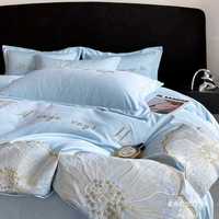 Ensemble de housse de couette en coton brodé, doux pour la peau, motif floral, housse de couette, taie d'oreiller, respirant, ensemble de literie 4 pièces