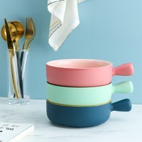 Bol de cuisson en céramique minimaliste nordique avec poignée contrastante, compatible four et micro-ondes, pour salade de fruits, pâtes, petit-déjeuner
