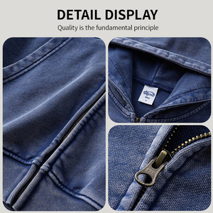 Qualité OEM, 420 GSM, Coton, Fermeture éclair, Poids lourd, Hiver, Écologique, Anti-plis, Vintage, Surdimensionné, À capuche, Homme, Broderie 3D - Product Image 5