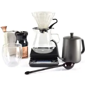 9 or 12 Pieces Arabic Coffee Travel Set with Pour Over Kettle Manual Grinder Drip Set Coffee Tool Pour Over Kettle With Filter