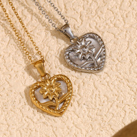 Collier en forme de cœur et de fleur brillant plaqué or 18 carats, étanche, inaltérable, empilable, bijou féerique pour femme