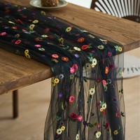 Nappe en dentelle brodée florale faite à la main, chemin de table rond ou carré en tulle brodé vintage pour mariages, fêtes