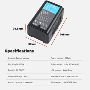 <span class=keywords><strong>14.4</strong></span> <span class=keywords><strong>V</strong></span> 21000mAh 충전식 BP-300W BP-190WS BP-95WS 300Wh <span class=keywords><strong>V</strong></span> 마운트 <span class=keywords><strong>V</strong></span> 잠금 배터리 방송 비디오 카메라 용 - Product Image 5
