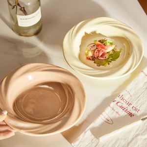 Ins Creative Flower Straw Hat <b>Ceramic</b> <b>Plate</b> Solid Color Household Western Food Pizza Salad Dessert <b>Plate</b> - Product Image 3