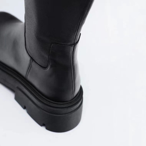 Botas Para Mujer <b>Block</b> Low Heel Black Leather 2025 Fall Women Shoes Fashion Boots - Product Image 3