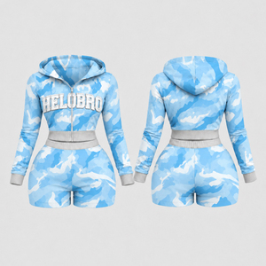 Set 2 Pezzi Personalizzato con Felpa Corta con Zip e Pantaloncini in Cotone Pesante, Abbigliamento Sportivo Casual da Donna - Product Image 3