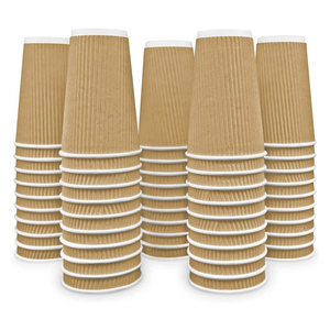 Custom Printed Biodegradable Ripple <b>Cup</b> 6/8/9/12 oz Double Wall Insulated Kraft Paper Lid <b>Disposable</b> for Tea/Coffee/Tequila/Wine - Product Image 1